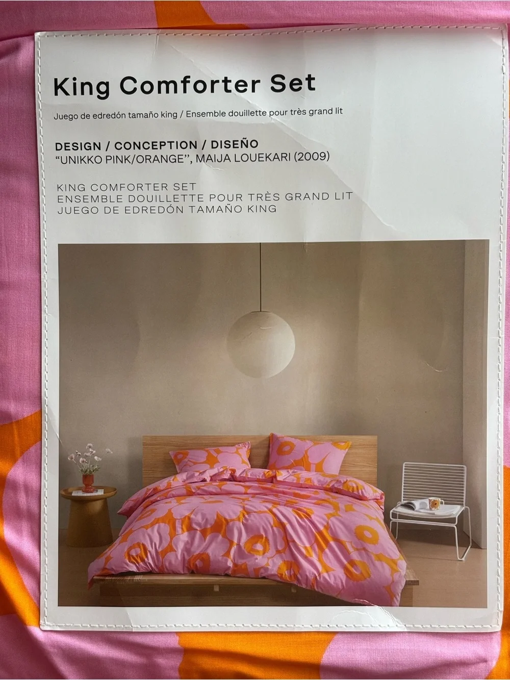 Marimekko Unikko Pink Orange Floral King Cotton Comforter Set 3PC NWT